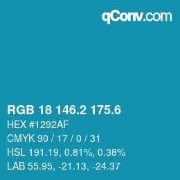 カラーコード: RGB 18 146.2 175.6 | qconv.com