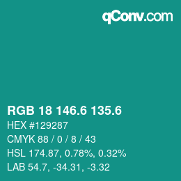 カラーコード: RGB 18 146.6 135.6 | qconv.com