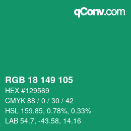 カラーコード: RGB 18 149 105 | qconv.com