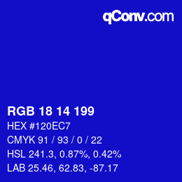 Color code: RGB 18 14 199 | qconv.com