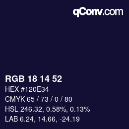 Color code: RGB 18 14 52 | qconv.com