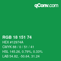 カラーコード: RGB 18 151 74 | qconv.com