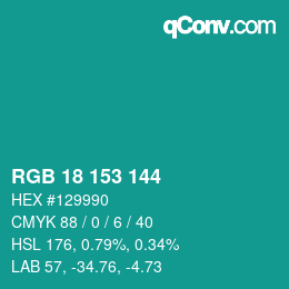 カラーコード: RGB 18 153 144 | qconv.com
