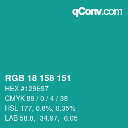 Color code: RGB 18 158 151 | qconv.com