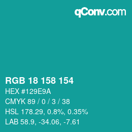 Color code: RGB 18 158 154 | qconv.com
