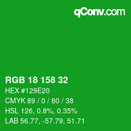 カラーコード: RGB 18 158 32 | qconv.com