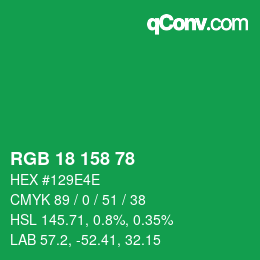 カラーコード: RGB 18 158 78 | qconv.com