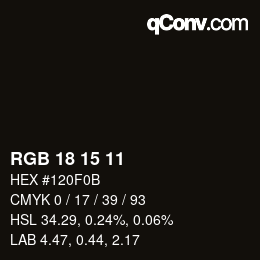 Color code: RGB 18 15 11 | qconv.com