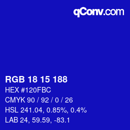 Color code: RGB 18 15 188 | qconv.com