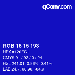 Color code: RGB 18 15 193 | qconv.com