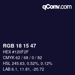 Color code: RGB 18 15 47 | qconv.com