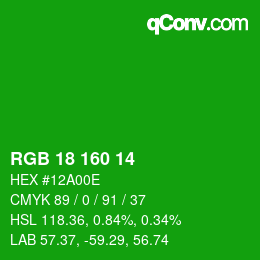 Color code: RGB 18 160 14 | qconv.com