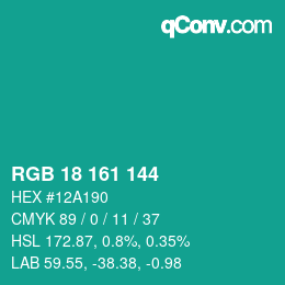 Color code: RGB 18 161 144 | qconv.com