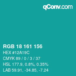 Color code: RGB 18 161 156 | qconv.com