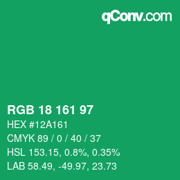 カラーコード: RGB 18 161 97 | qconv.com