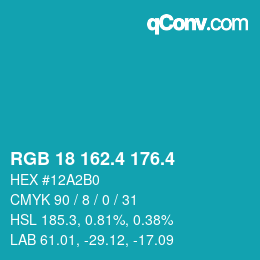 颜色代码: RGB 18 162.4 176.4 | qconv.com