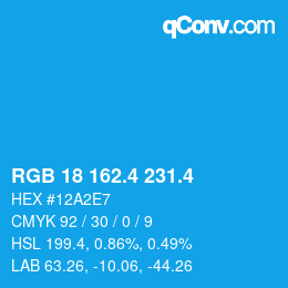 カラーコード: RGB 18 162.4 231.4 | qconv.com