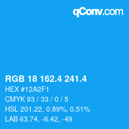 カラーコード: RGB 18 162.4 241.4 | qconv.com