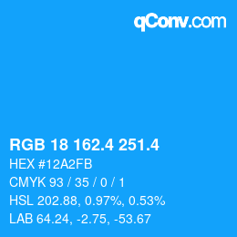 カラーコード: RGB 18 162.4 251.4 | qconv.com