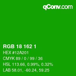 Color code: RGB 18 162 1 | qconv.com
