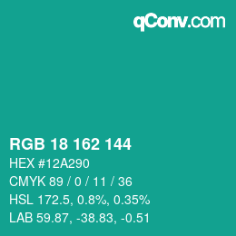カラーコード: RGB 18 162 144 | qconv.com