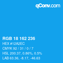 カラーコード: RGB 18 162 236 | qconv.com