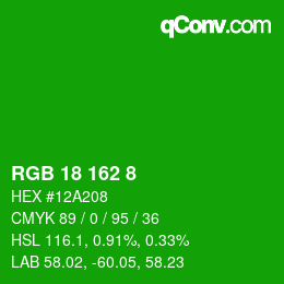 Farbcode: RGB 18 162 8 | qconv.com