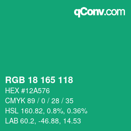 カラーコード: RGB 18 165 118 | qconv.com