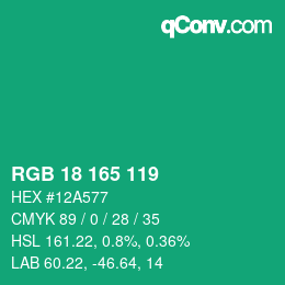 カラーコード: RGB 18 165 119 | qconv.com