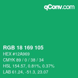 Color code: RGB 18 169 105 | qconv.com