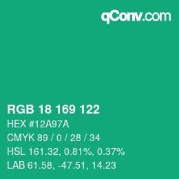 Color code: RGB 18 169 122 | qconv.com