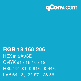 颜色代码: RGB 18 169 206 | qconv.com