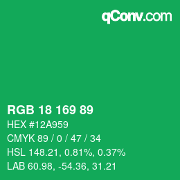 Color code: RGB 18 169 89 | qconv.com