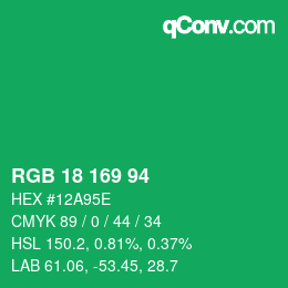 Color code: RGB 18 169 94 | qconv.com