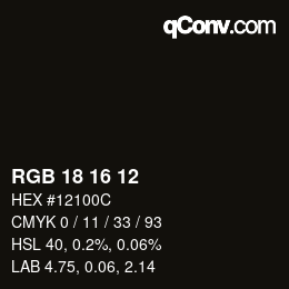 Color code: RGB 18 16 12 | qconv.com