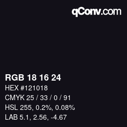 カラーコード: RGB 18 16 24 | qconv.com