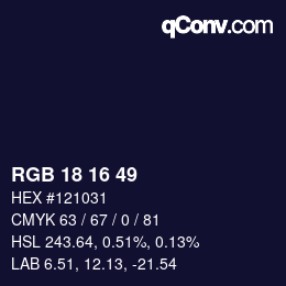 カラーコード: RGB 18 16 49 | qconv.com