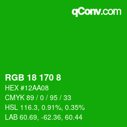 カラーコード: RGB 18 170 8 | qconv.com
