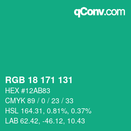Color code: RGB 18 171 131 | qconv.com