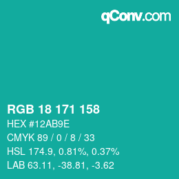 颜色代码: RGB 18 171 158 | qconv.com