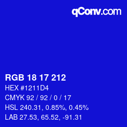 Color code: RGB 18 17 212 | qconv.com