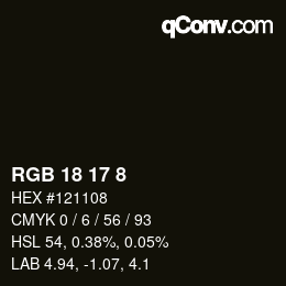 颜色代码: RGB 18 17 8 | qconv.com