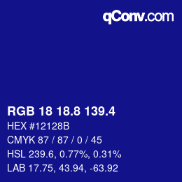 カラーコード: RGB 18 18.8 139.4 | qconv.com