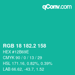 カラーコード: RGB 18 182.2 158 | qconv.com