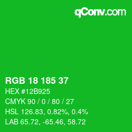 Color code: RGB 18 185 37 | qconv.com