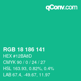 Color code: RGB 18 186 141 | qconv.com