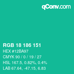 Color code: RGB 18 186 151 | qconv.com