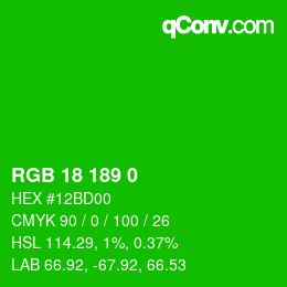 颜色代码: RGB 18 189 0 | qconv.com