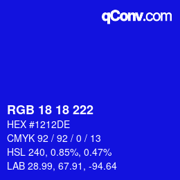 Color code: RGB 18 18 222 | qconv.com