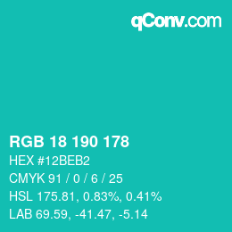 Color code: RGB 18 190 178 | qconv.com